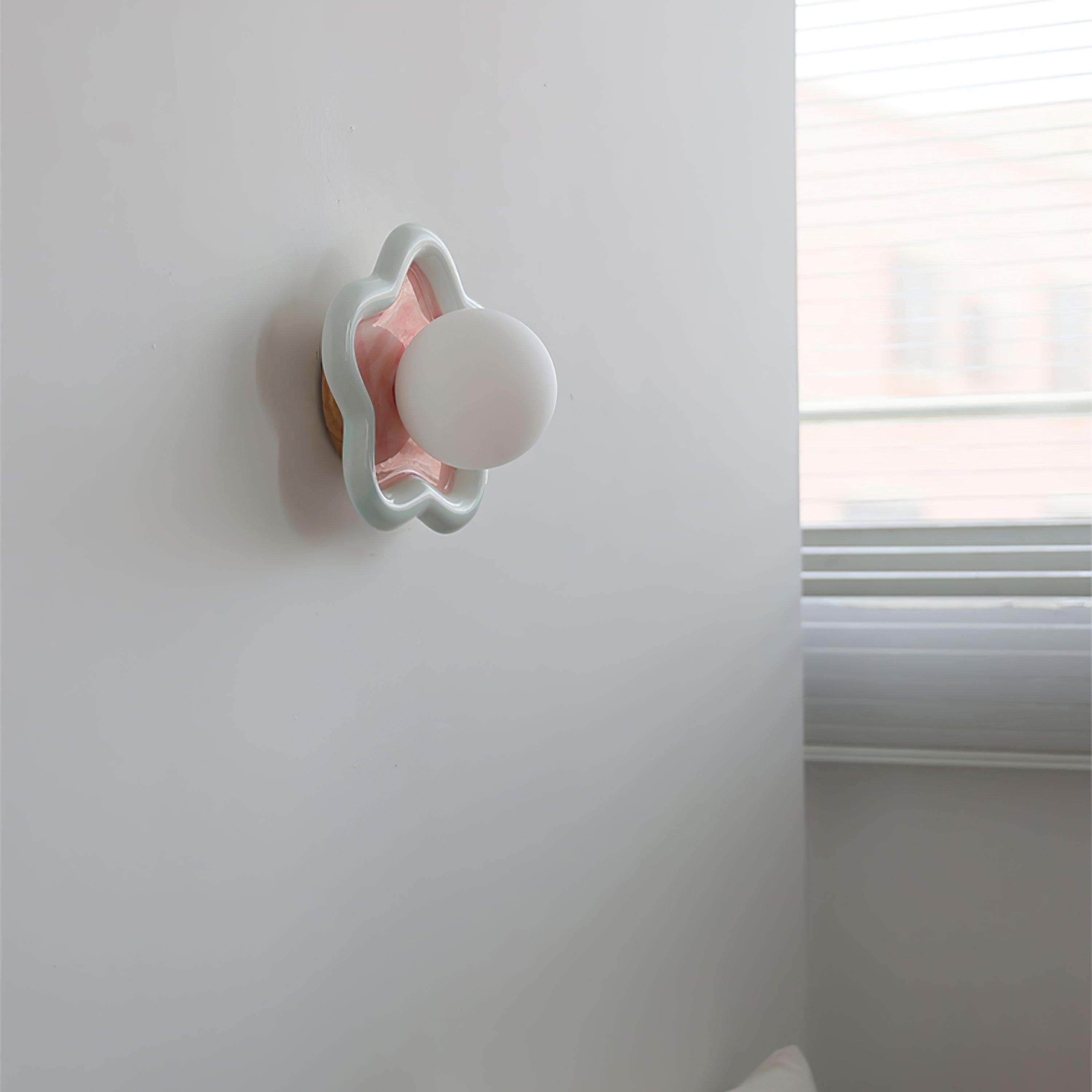 Pink Yellow Flower Ceramic Wall Light Hardwired G9 Socket Damp Rated