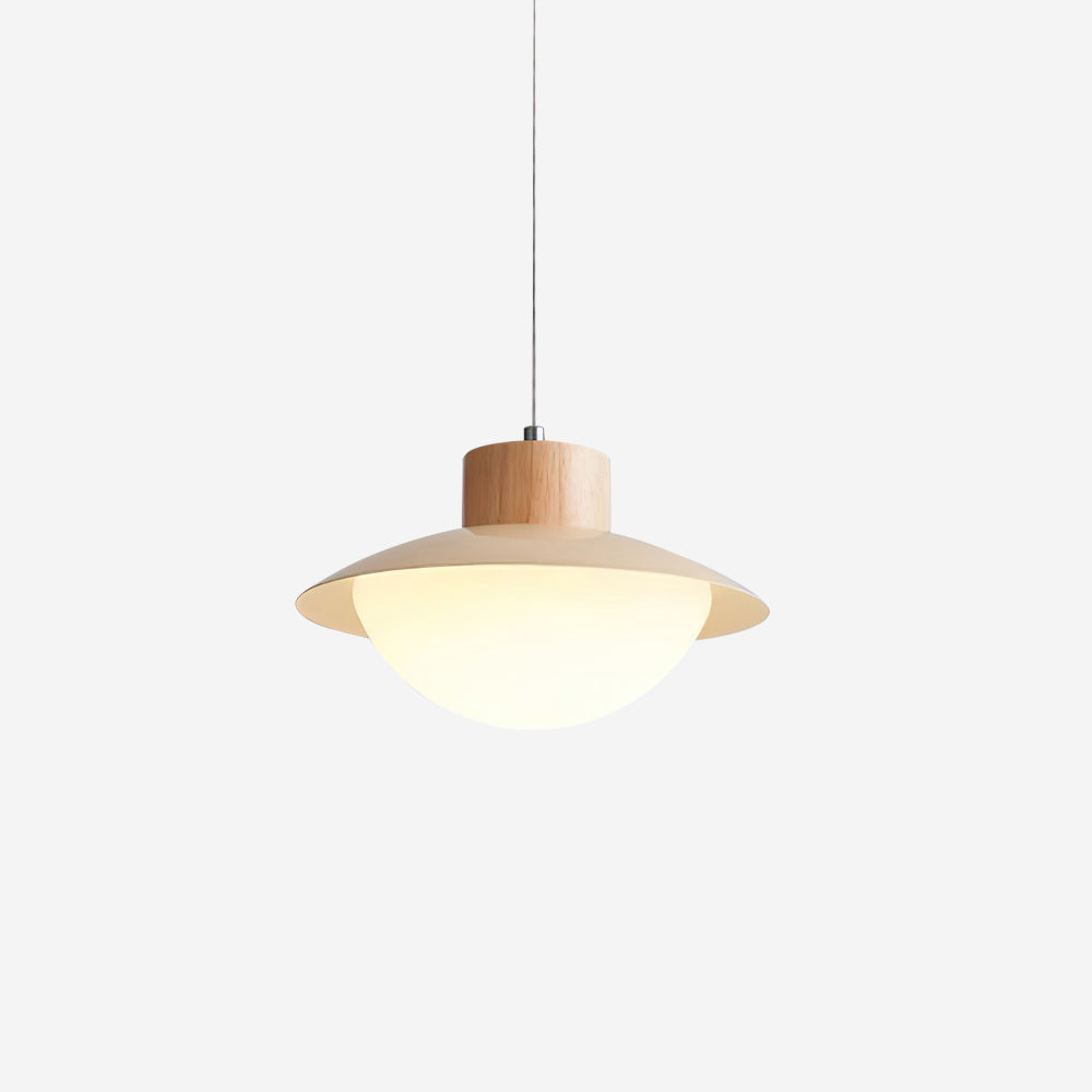 Wood And Metal Dome Pendant Lamp With Integrated LED
