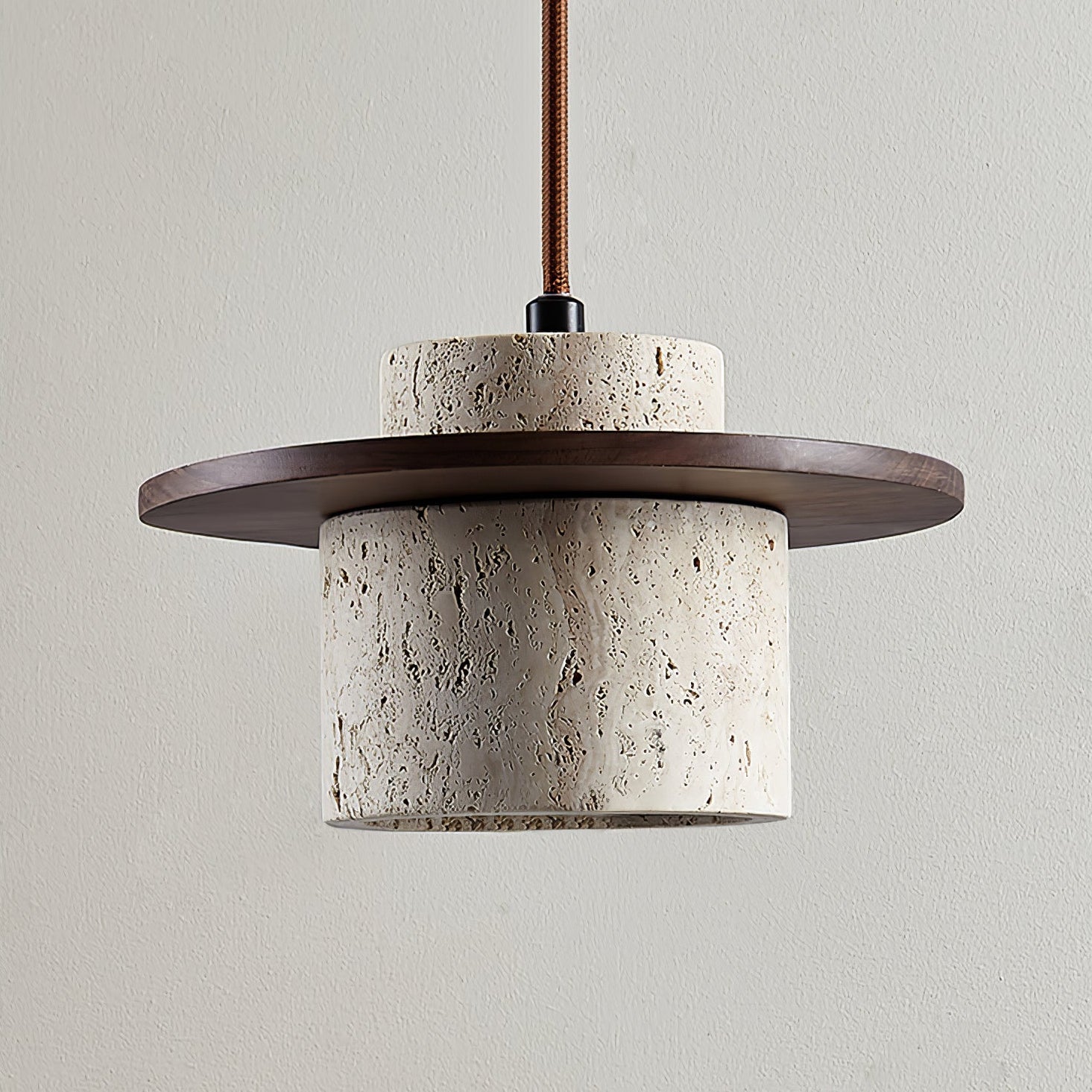 Ambient Glow Travertine Disc Cylinder Pendant Light
