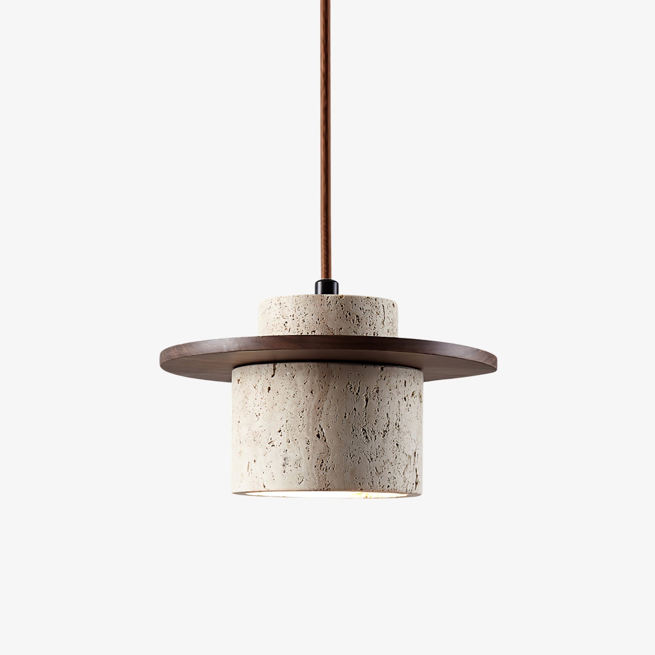 Ambient Glow Travertine Disc Cylinder Pendant Light