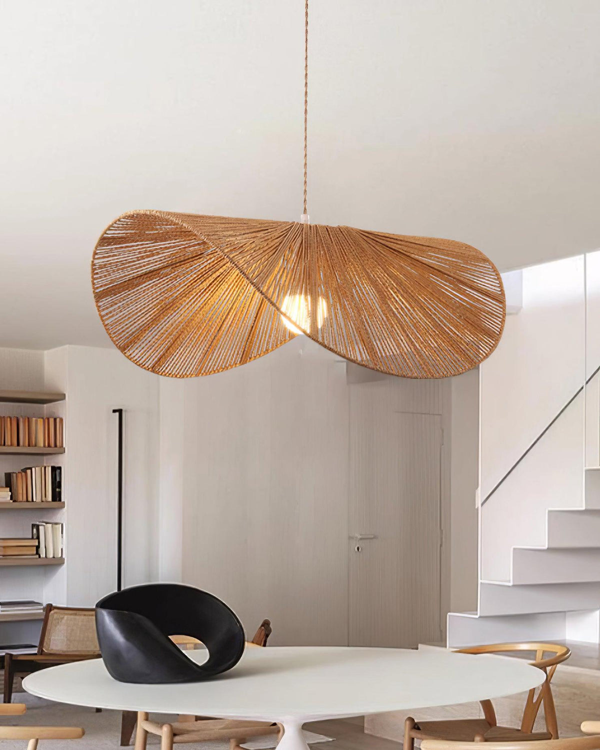 Handwoven Rattan Pendant Light With Hemp Shade – Oak & Halo