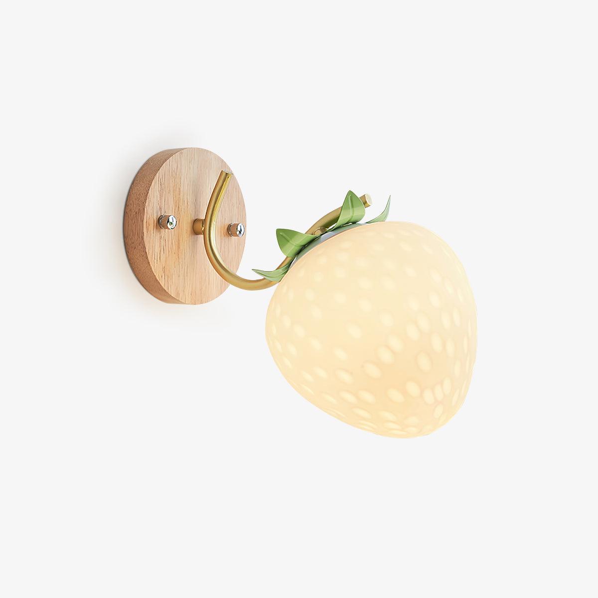 Strawberry Inspired Wall Light With Metal Body And Wood Base