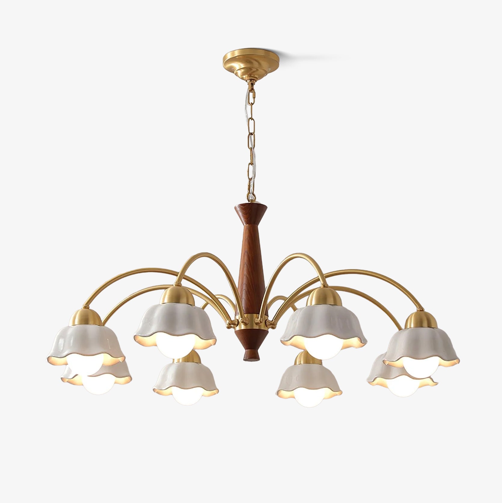 Elegant Floral Wood And Ceramic Chandelier For Living Spaces