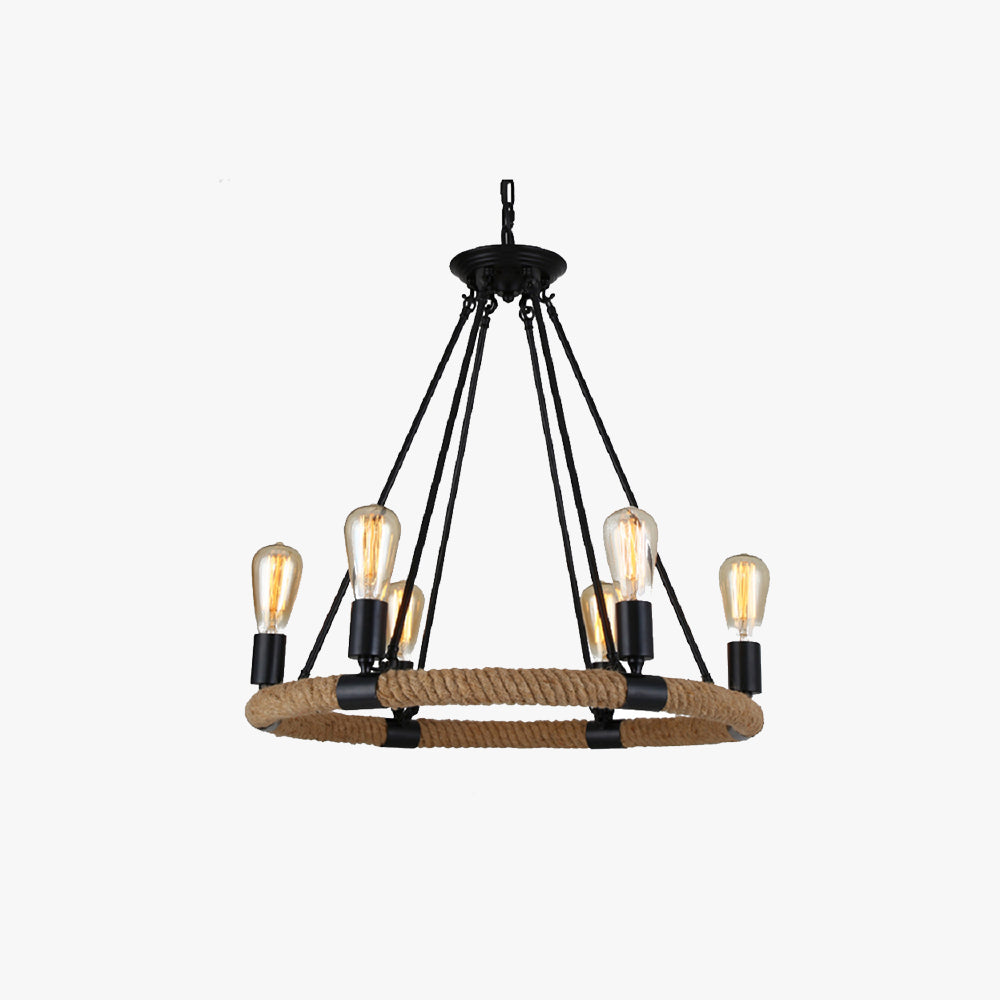 Industrial LED Pendant Light With Hemp Rope Accent