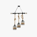 Retro LED Pendant Light In Black Metal With Rope Detail