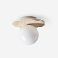 Travertine Stone Ceiling Light With Sculpted Base And Glass Diffuser