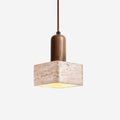 Wood and Travertine Square Pendant Light