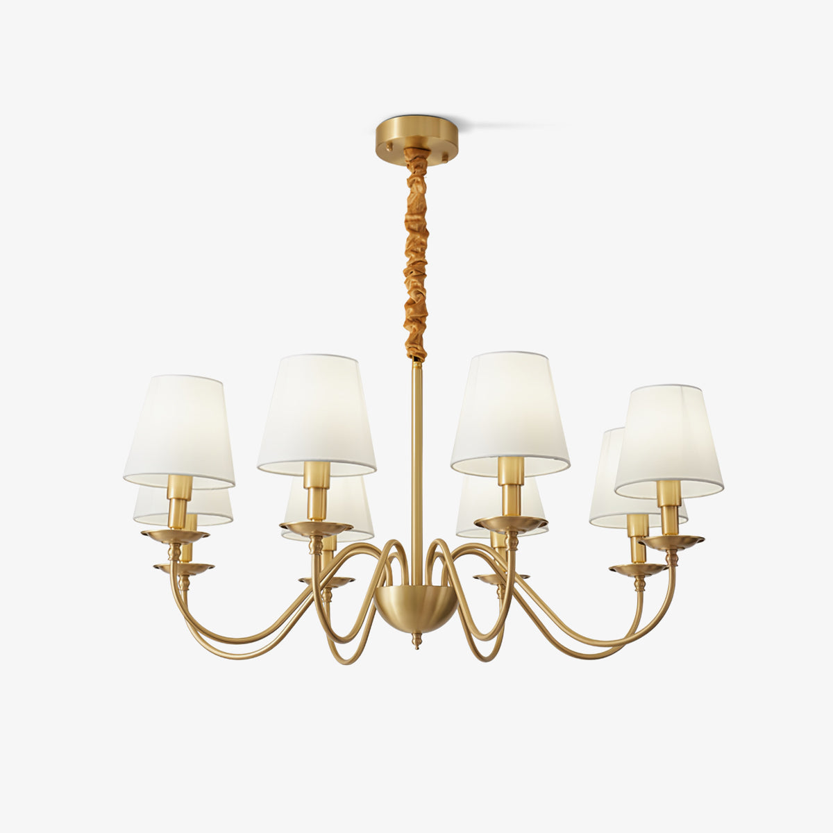 Vintage Brass LED Pendant Lamp With White Fabric Shade