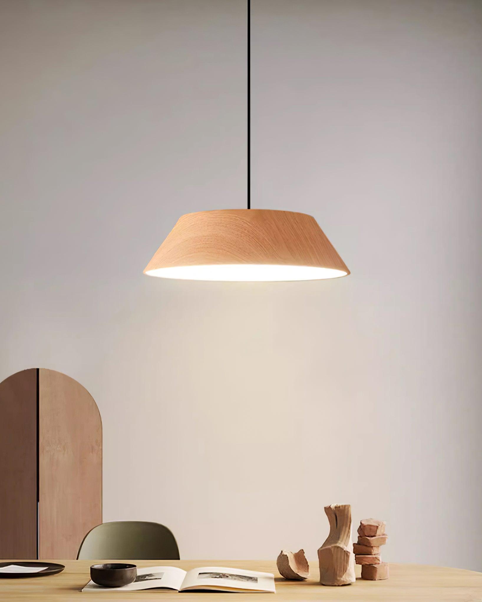 Walnut Wood Grain Pendant Light With Integrated LED