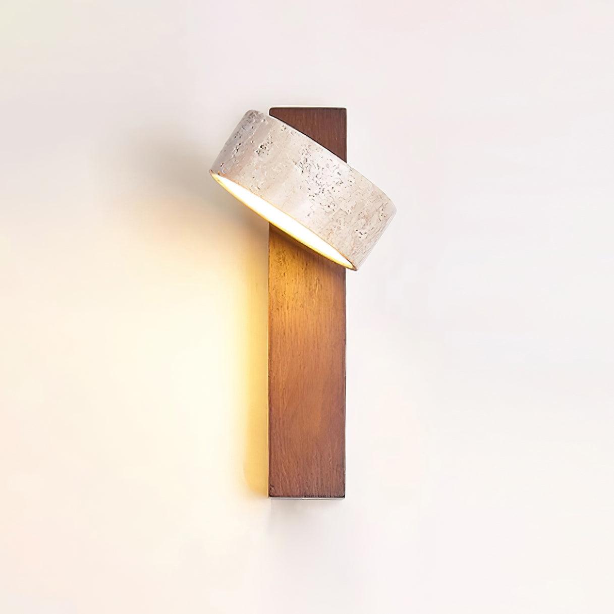 Aurora Tilted Travertine Wood Wall Light With Yellow Shade