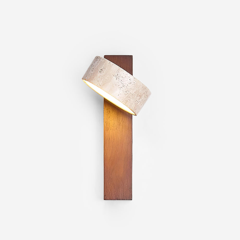 Tilted Wood Beam Wall Light With Yellow Travertine Shade