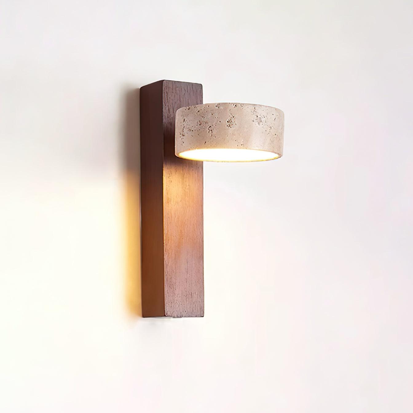 Tilted Wood Beam Wall Light With Yellow Travertine Shade