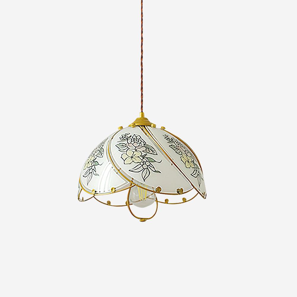Petal Glass Shade Pendant Lamp With Vintage Metal Frame