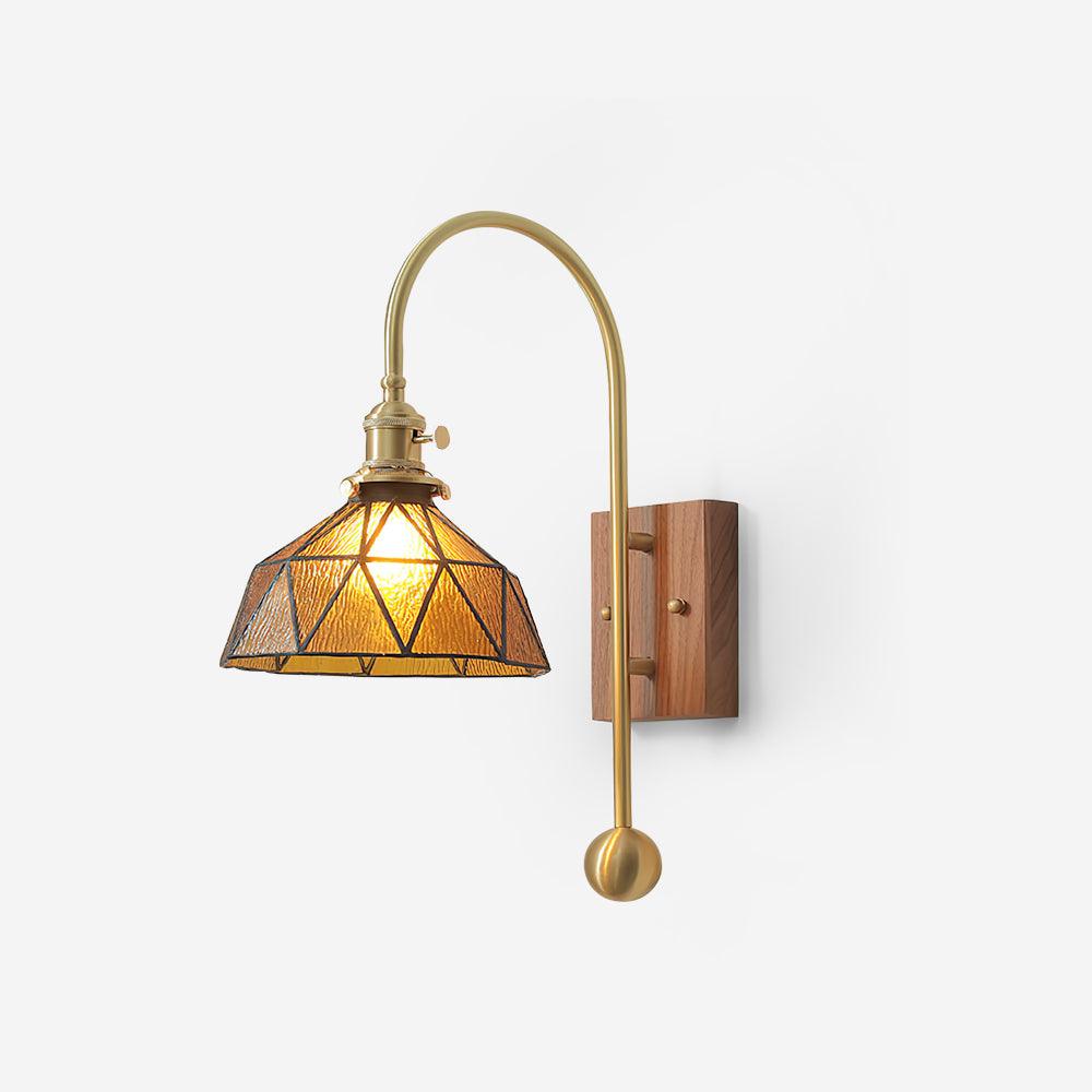 Vintage Brass Wall Light With Walnut And Glass Damp Rated