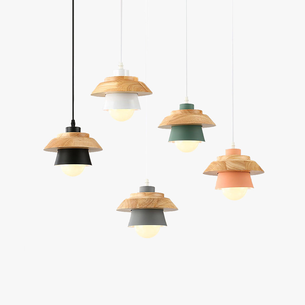 Multi Color Ambient Wood And Metal Pendant Light