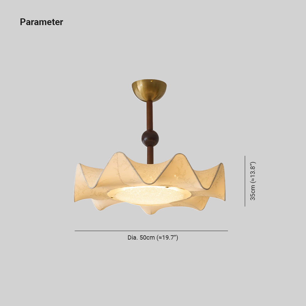 Floral Etched Fabric Ceiling Light With Wood And Metal Base