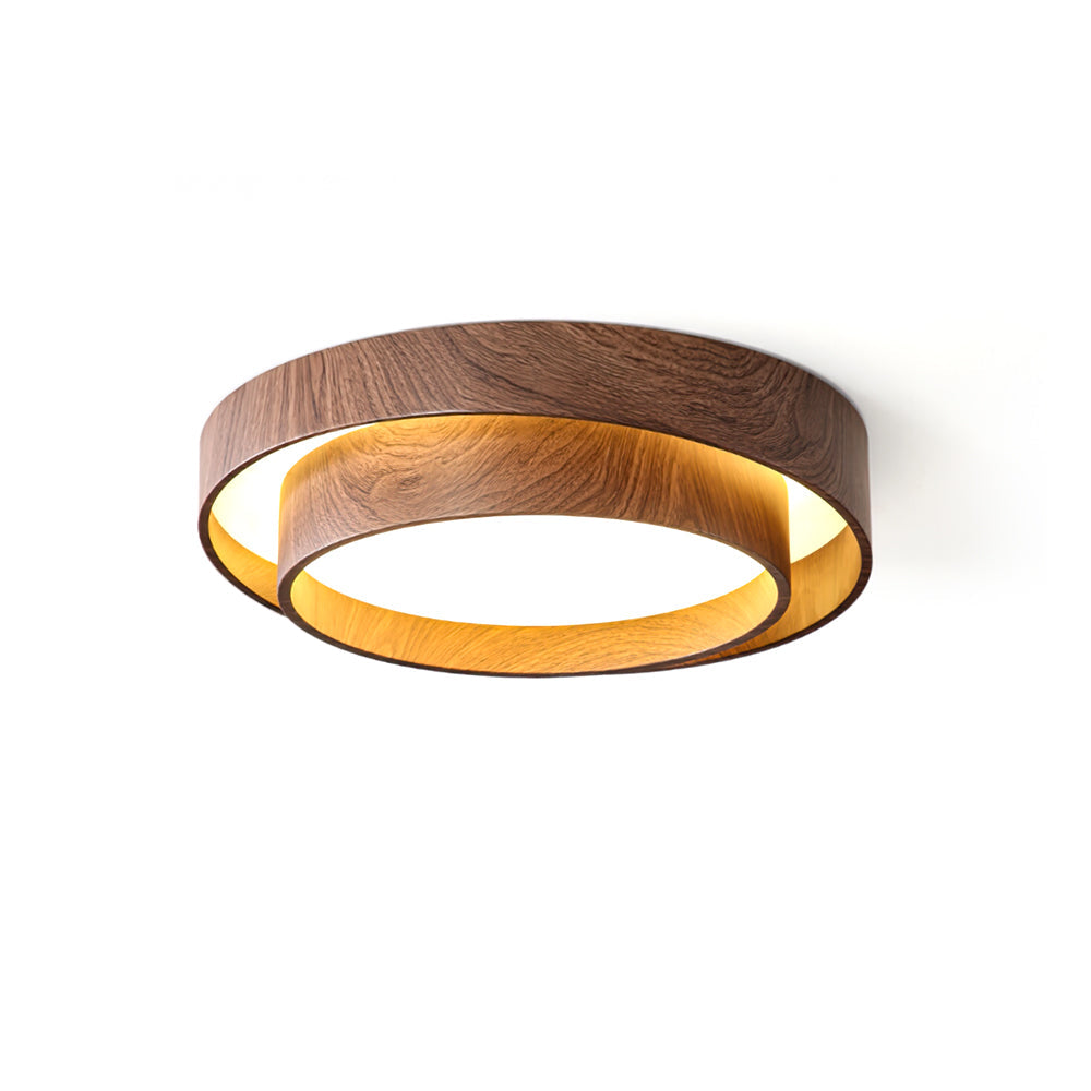 Double Ring Walnut Geometric Ceiling Light