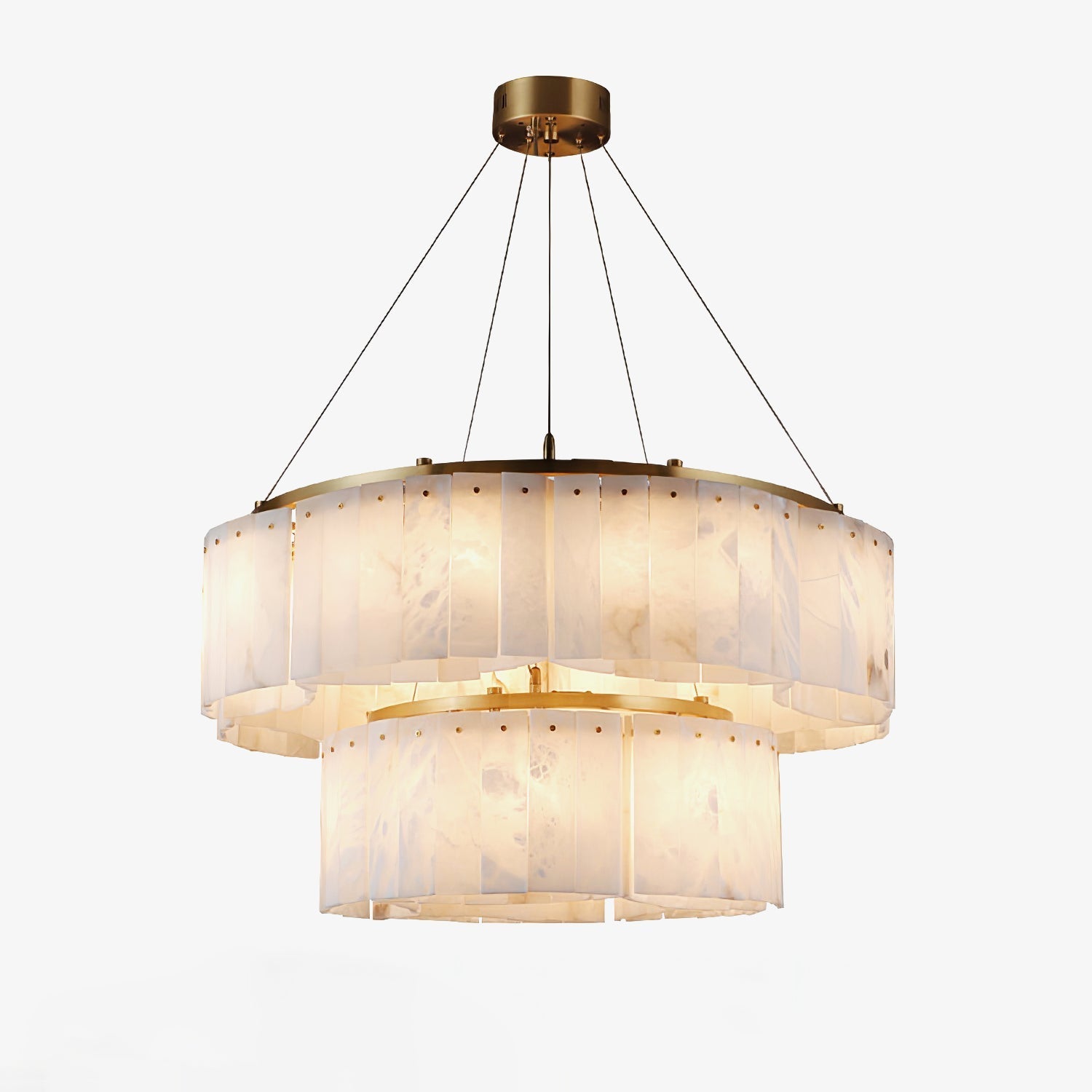 Double Tier Alabaster Pendant Light With Warm Glow