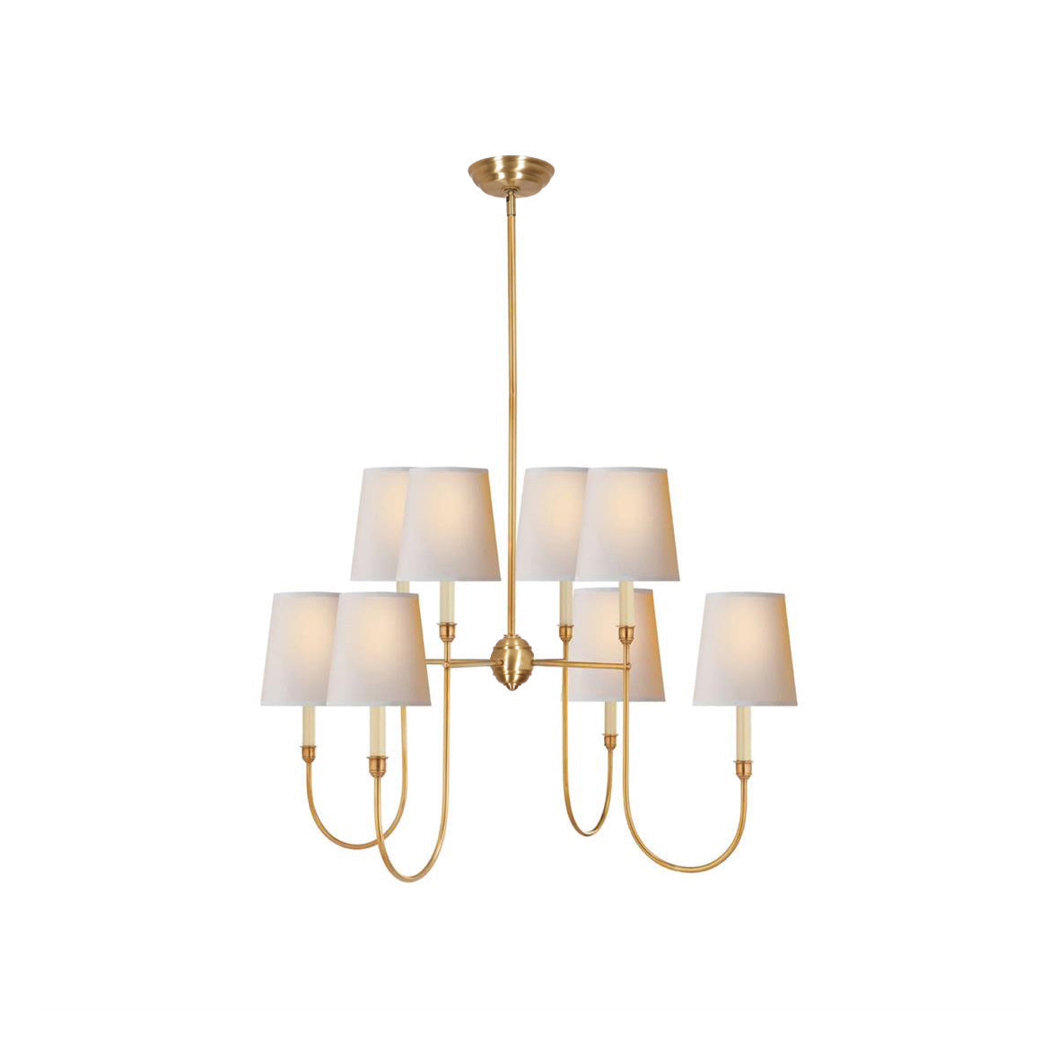 Aurora Brass Spiral Chandelier With Soft White Fabric Shades