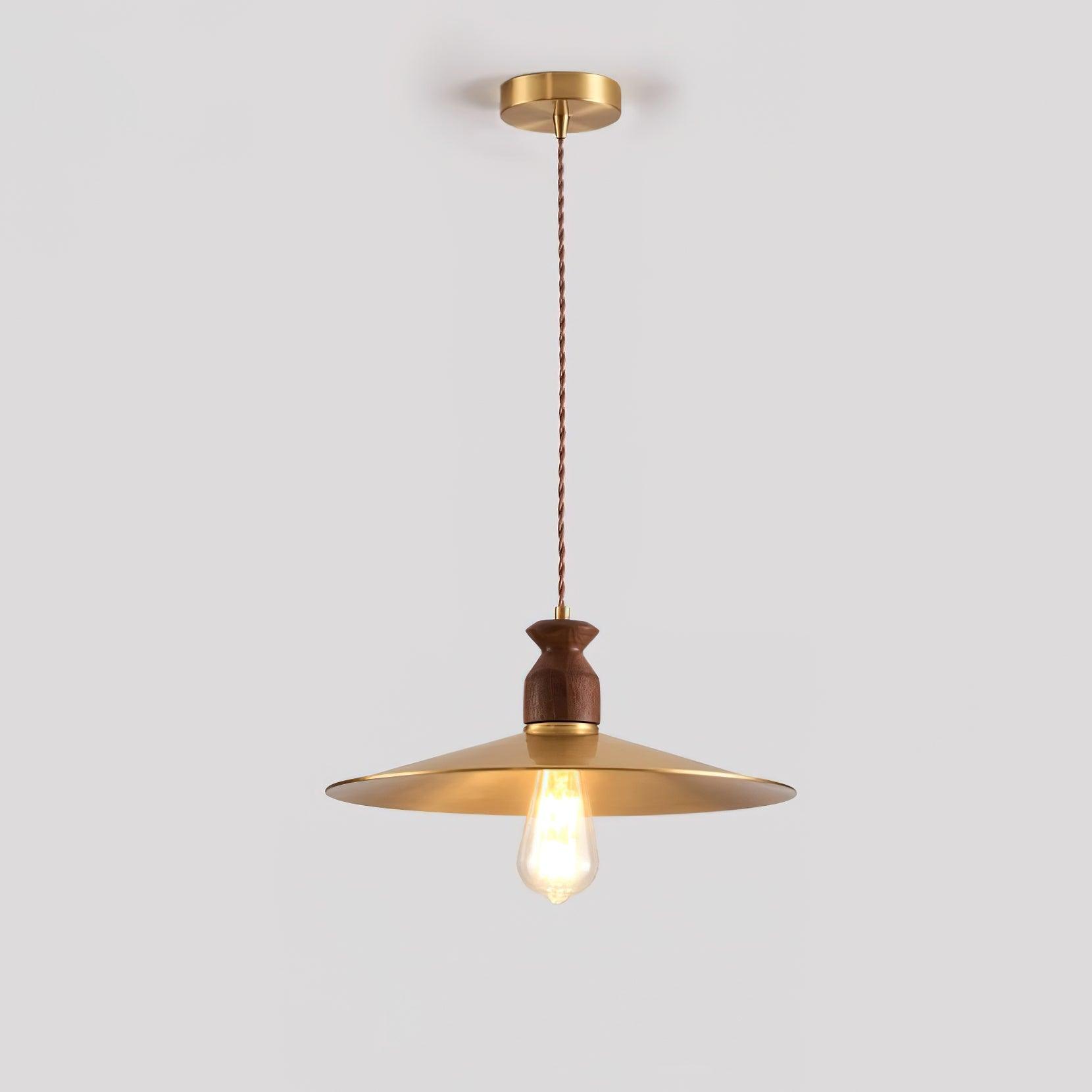 Walnut Wood Brass Pendant Lamp For Warm Ambience