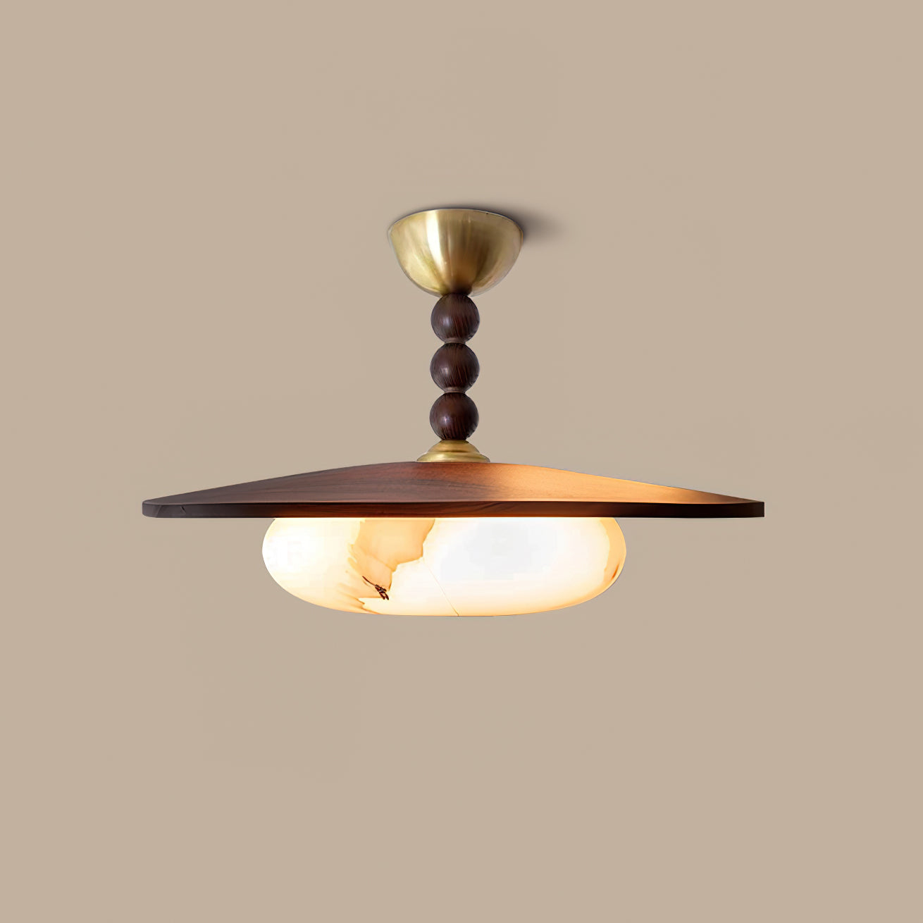 Walnut Wood Ceiling Light With Imitation Alabaster Diffuser