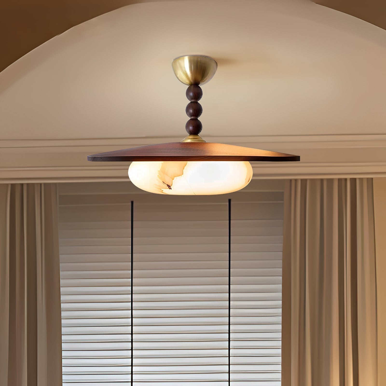 Walnut And White Imitation Alabaster Diffuser Ceiling Light
