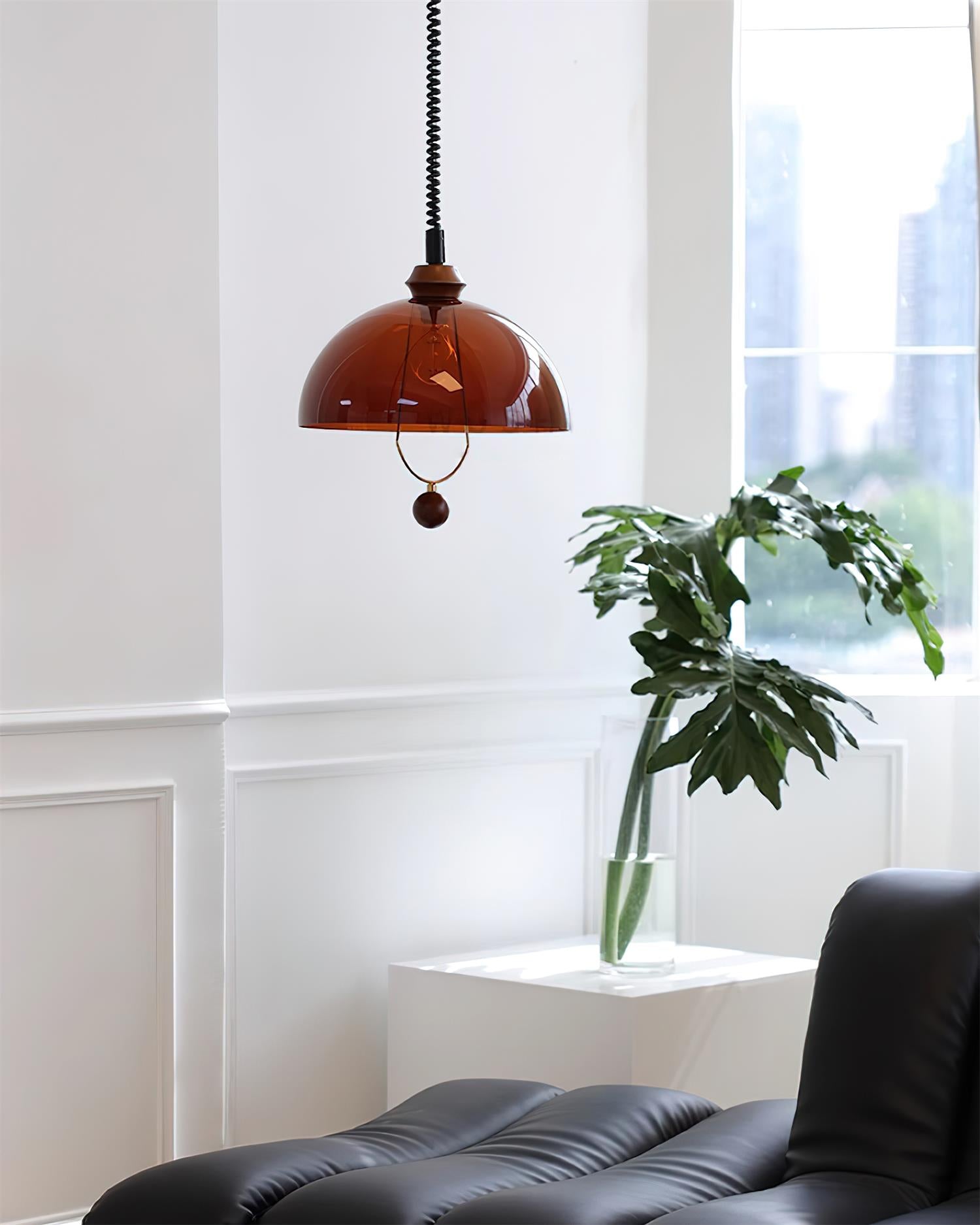 Elegant Glass Pendant Light With Walnut Wood Accents