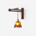 Rustic Walnut Wood Wall Lamp Hardwired With Brass And Glass E27 Socket