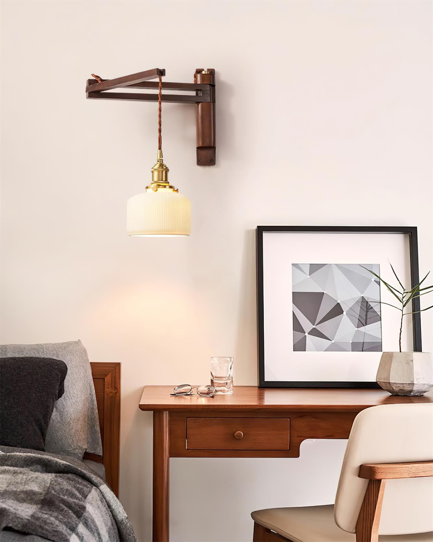 Rustic Walnut Wood Wall Lamp Hardwired With Brass And Glass E27 Socket