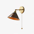 Wooden Wall Lamp With Dome Shade And Pull Chain Switch For Bedroom