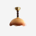 Amber Glass Vintage Ceiling Light With Walnut Finish