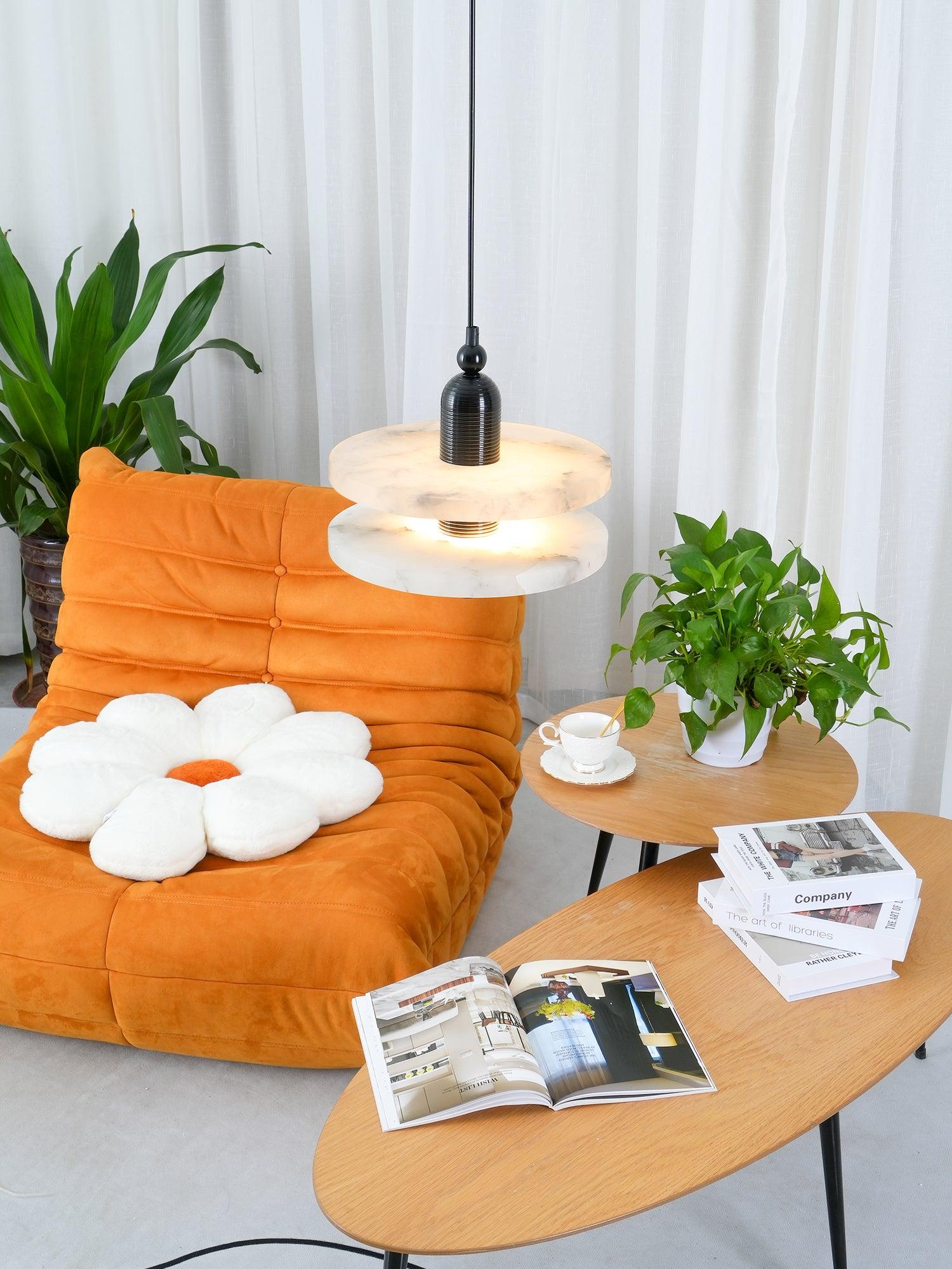 Copper Pendant Lamp With Alabaster Shade And Ambient Light