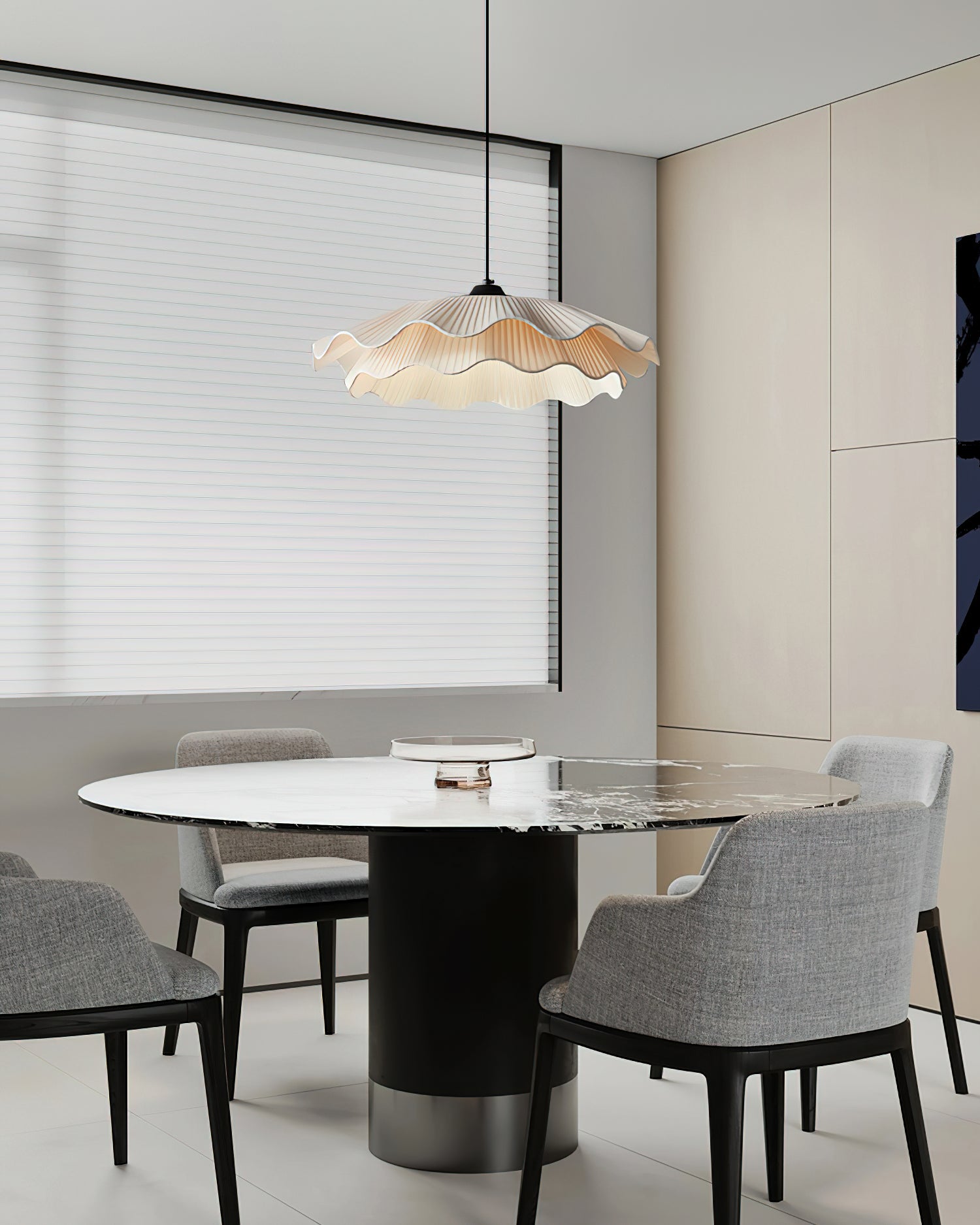 Wavy Pleated Pendant Light With Warm White Glow