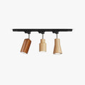 Wood Tone Ceiling Track Lighting With Three Adjustable Spotlight Heads
