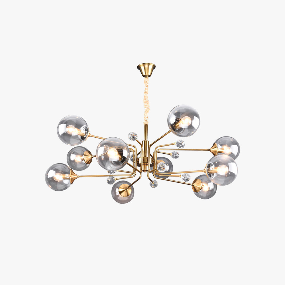 Nordic Modern Chandelier In Clear Glass And Grey Metal For Living Room