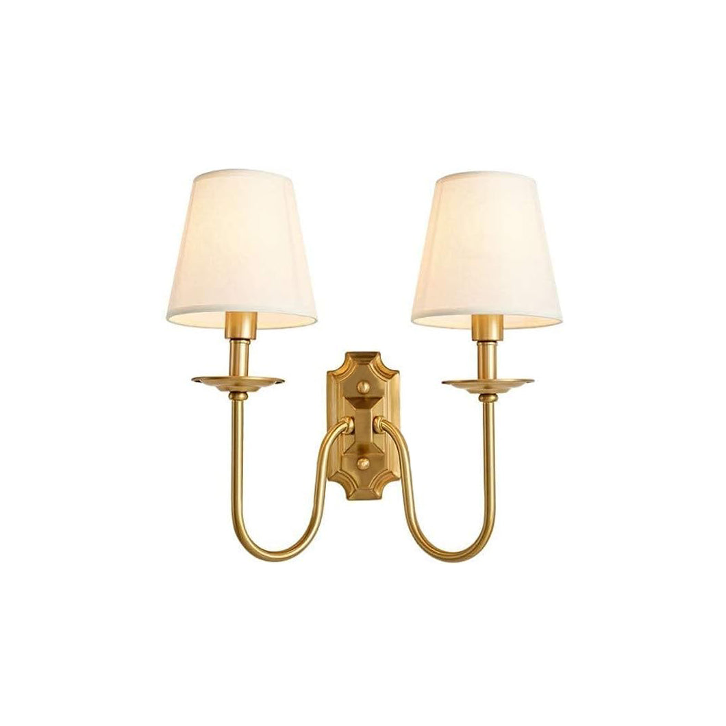 Twin Fabric Shades Wall Light With Brass Arched Arms