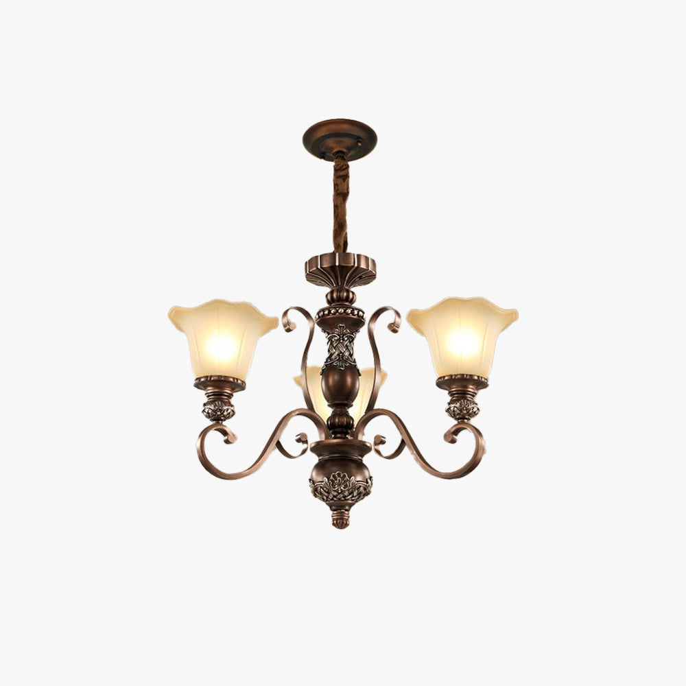 Vintage Floral Glass and Metal Pendant Light With Soft Glow