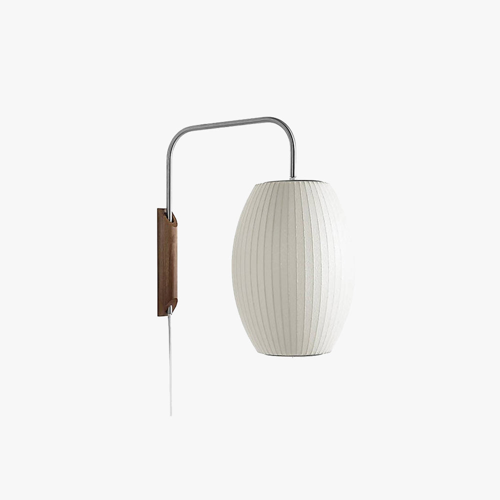 Round Wood And Fabric Indoor Wall Lamp For Living Room