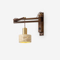 Travertine Cylinder Shade Wall Lamp With Wood And Metal Body