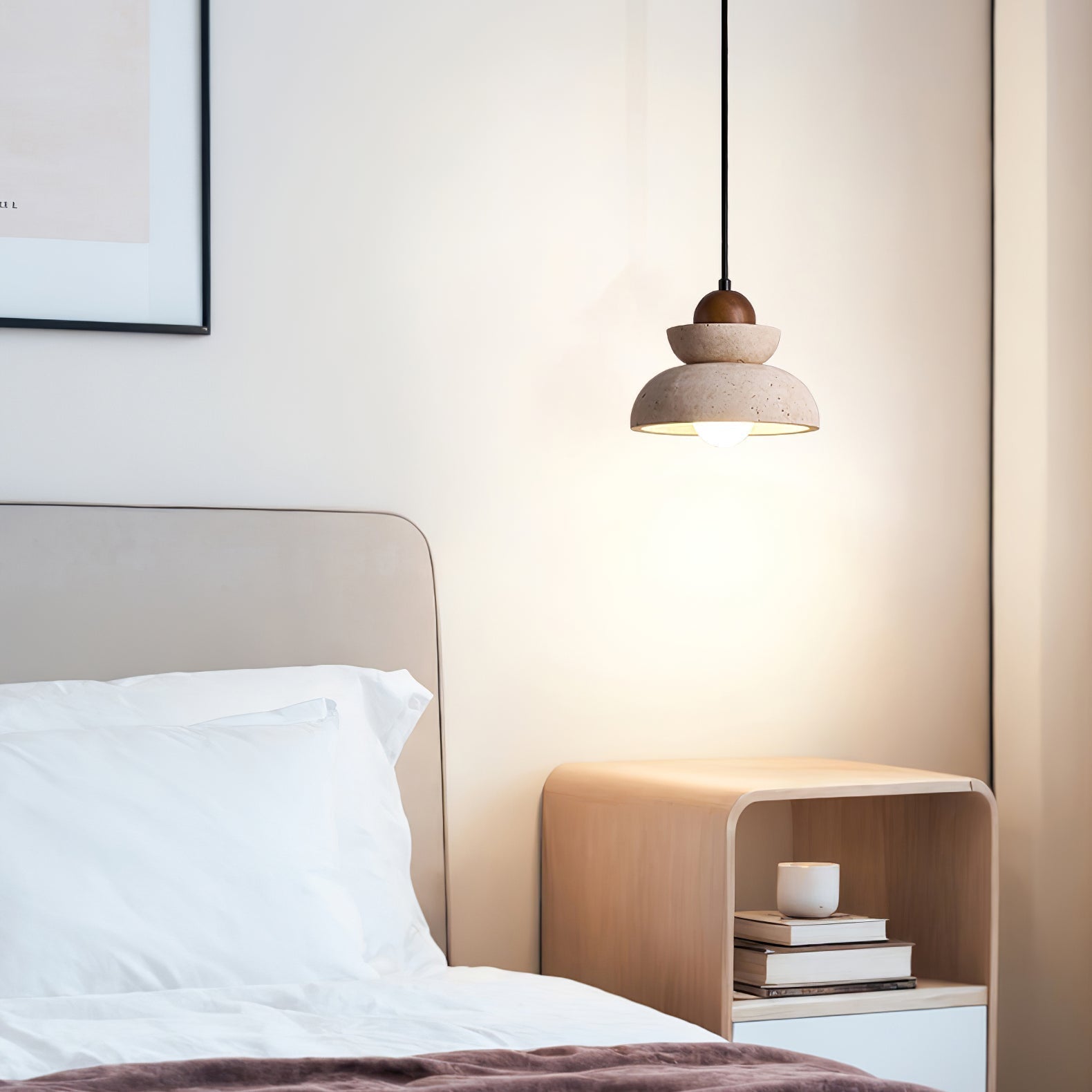 Tiered Bell Yellow Travertine Pendant Light For Warm Ambiance