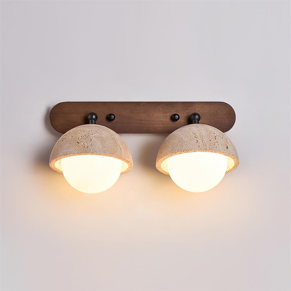 Travertine Wall Light With Glass And Wood G9 Socket Dimmer Compatible