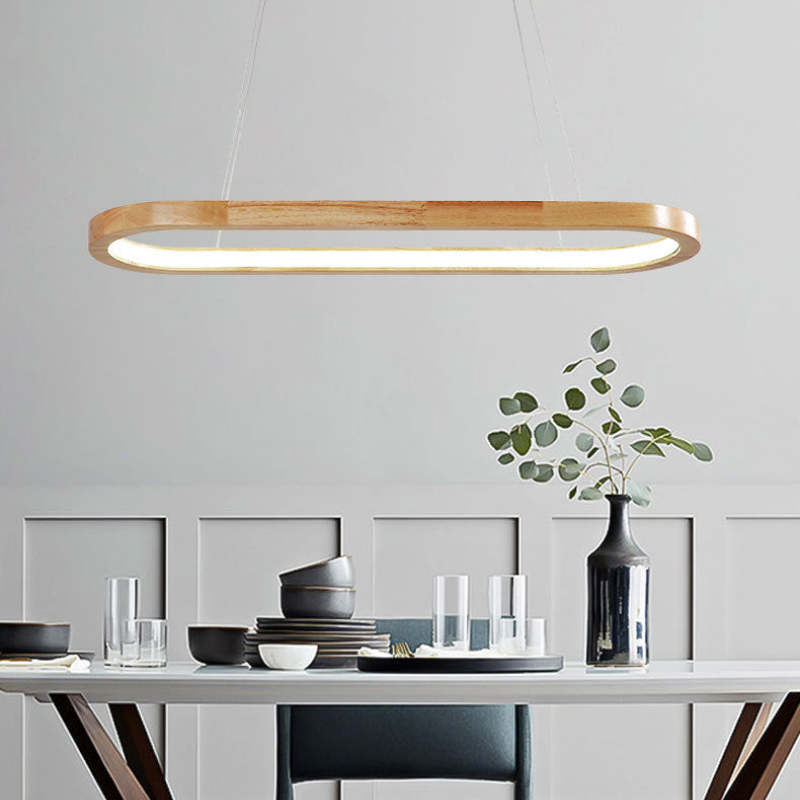 Oval Wood Pendant Light With Dimmable Color Temperature