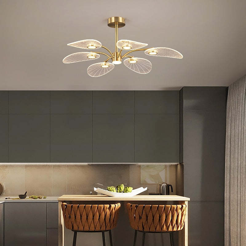 Gilded Art Deco Leaf Metal Chandelier