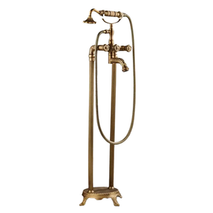 Antique Brass Floor Mounted Standing Bathtub Faucet Shower Mixer Set-Shower Faucet-Index Bath
