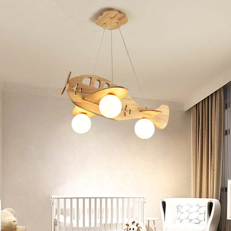 Vintage Airplane Wood Pendant Light With Natural Finish