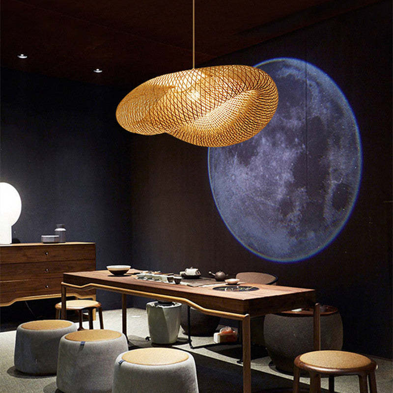 Natural Bamboo Pendant Light With Warm Glow For Dining Room