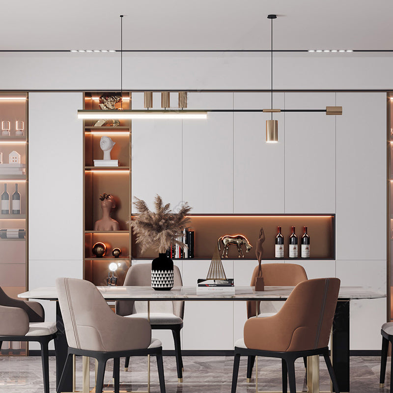 Five Head Minimalist Pendant Light In Gold And Black Finish