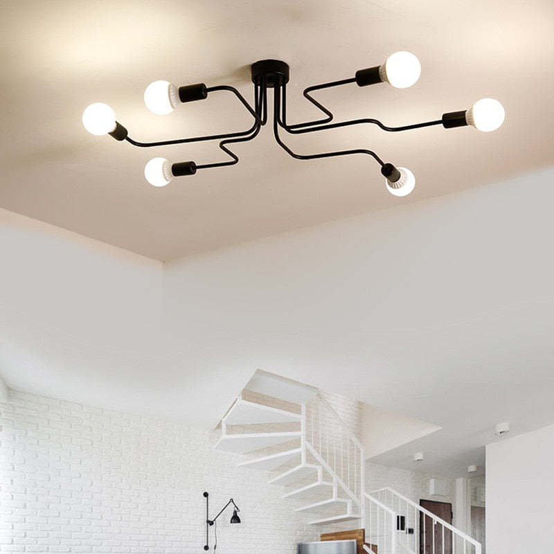 Vintage Modern Industrial Black Flush Mount Ceiling Light