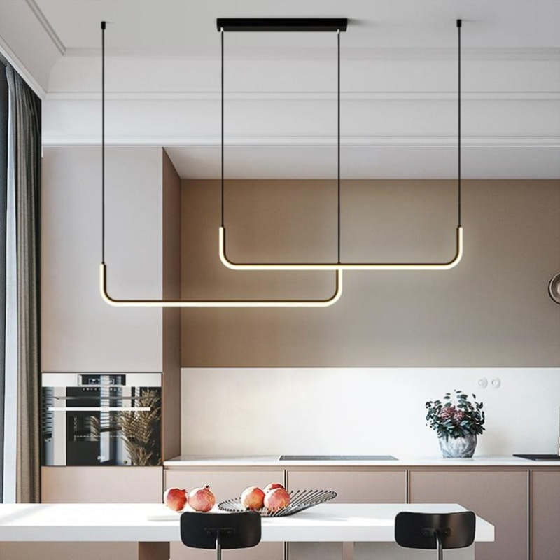 Modern Linear Pendant Light With Two Tone Finish Black Gold