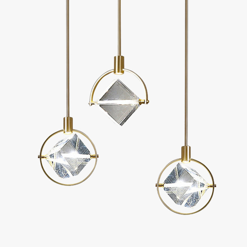 Geometric Crystal Pendant Light With Gold Finish